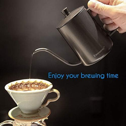 Easyworkz Gage Gooseneck Pour Over Coffee Kettle 20 oz Stainless Steel Hand Drip Coffee Pot with Long Narrow Spout - color: Black