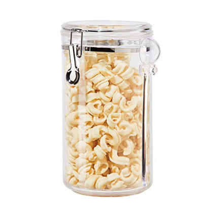 Oggi Clear Canister Airtight 72oz - Clamp Lid & Spoon - Airtight Food Storage Container, for Kitchen & Pantry Storage of Bulk, Dry Foods, Pasta, Flour, Sugar, Coffee, Rice, Tea, Spices & Herbs - size: 72 Fluid Ounces