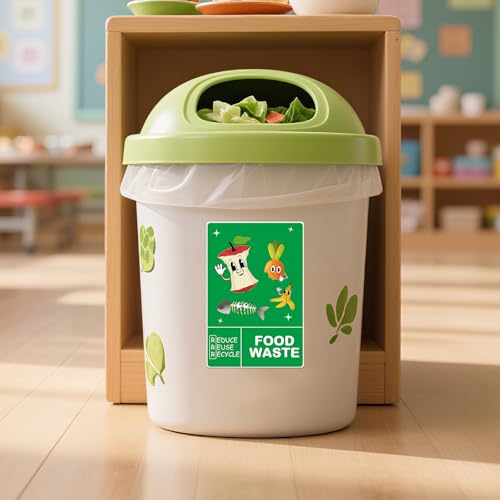 ASUNO Food Waste Recycling Stickers for Bins 150 × 100 mm Trash Vinyl Funny Waterproof Removable Labels Self Adhesive Decals for Home Kitchen Business Outdoor Indoor 12 Pack