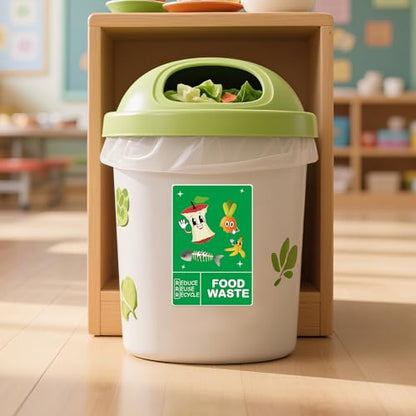 ASUNO Food Waste Recycling Stickers for Bins 150 × 100 mm Trash Vinyl Funny Waterproof Removable Labels Self Adhesive Decals for Home Kitchen Business Outdoor Indoor 12 Pack