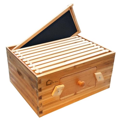 GarveeLife 10 Frame Langstoth Deep Brood Beehive Box, Bee Box Dipped In 100% Beeswax, Wax Coated Bee Hive with Transparent Acrylic Windows Frames and Foundations Sheets for Beekeeping Supplement - size: Deep Box with Window