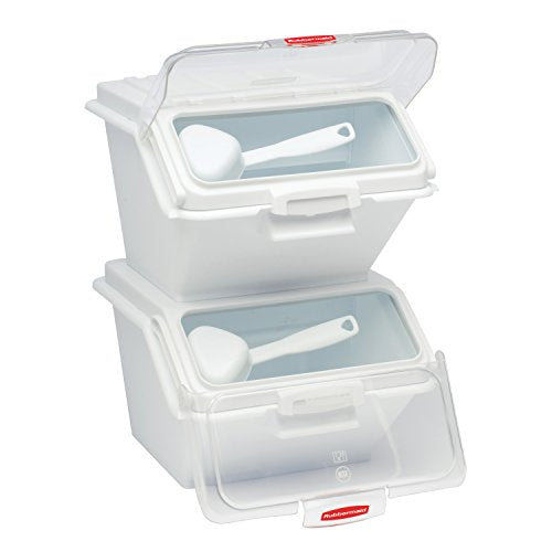 Rubbermaid Commercial Products ProSave Shelf Food Ingredient Bin with Scoop 40-Cup White Kitchen Food Storage Sugar/Grains/Rice/Baking Supplies - size: 40 Cup