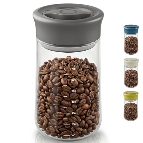 LAKUMIQI Overnight Oats Containers with Lids, 17oz Glass Jars with Airtight Lids, One-Hand 90° Twist-Off Wide Mouth Food Storage for Coffee Bean, Chia Pudding, Meal Prep, Pantry, Grey - color: Grey, size: 27 OZ(800ml)