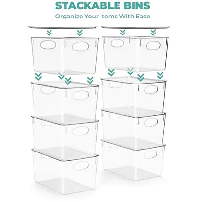 Sorbus 8-Pack Large Clear Plastic Storage Bins with Lids – Kitchen, Pantry, Fridge, Cabinet & Refrigerator Organizers - size: Large, style: 8 Pack
