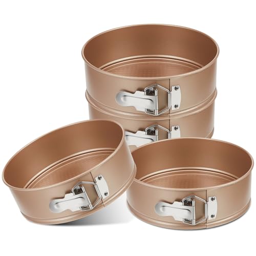 Funnymoom 4 Pcs 8 Inch Non Stick Springform Pan with Removable Bottom Carbon Steel Round Springform Cheesecake Pan with Stainless Steel Spring Buckles for Baking Kitchens Restaurant(Champagne Gold) - color: Champagne Gold, size: 8 Inch