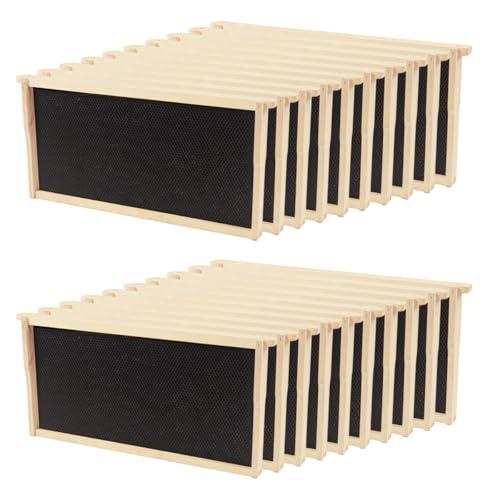 20 Pack Beehive Frames and Wax Foundations for Deep Brood Bee Hives Frames with 100% Beeswax Coated Foundations Sheets Deep Honey Bee Frames and Foundations for Beekeeping - size: 20-Pack