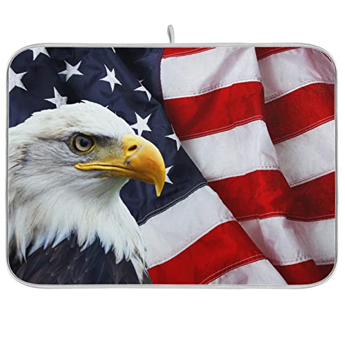 Absorbent Dish Drying Mat for Kitchen Counter - Flag Eagle American Microfiber Drying Pad, Reversible Drainer Mats for Countertop, Small 16" x 18" - color: Flag Eagle American, size: 16x18(in)x1