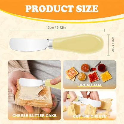 Butter Spreader Knife Set, 2-Pack Stainless Steel Cheese and Butter Knives with Ceramic Handle, Dishwasher Safe, for Soft & Hard Cheese, Jam, Cold Butter (light yellow) - color: light yellow