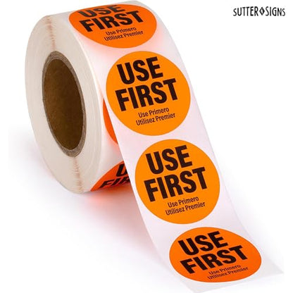 1000 Labels Use First Stickers for Food Service, 1.5-inch Wide, Orange by Sutter Signs - color: Orange