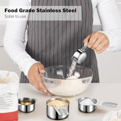 Measuring Cups, AMOHEE 7PCS Stainless Steel Measuring Cups with a Storage Bag for Cooking & Baking, Dishwasher Safe - size: 7PCS