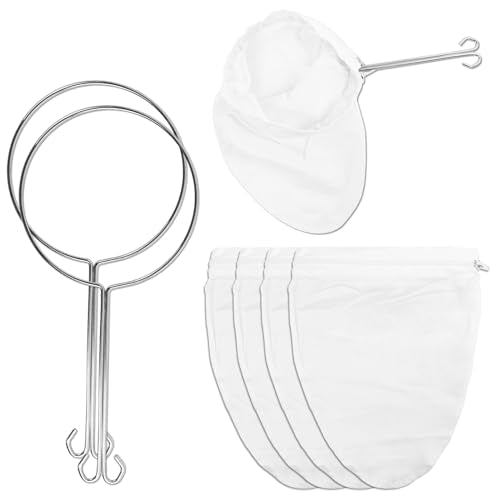 4 Pcs Ultra Fine Mesh Strainer Bags with 2 Pcs Stainless Steel Handle Frame, Reusable Mesh Filter Bag for Filter Juice Nut Milk Coffee Oil and Soup