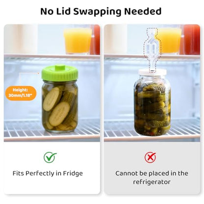 Fermentation Lids, Self-Burping Airlock Lids for Regular Mouth Mason Jars (70mm)|Premium 100% Silicone,Date Tracker&Seamless Hygienic Design|For Pickles, Hot Sauce&Probiotics (5-Pack Rainbow) - style: 5 Pack - Regular Mouth