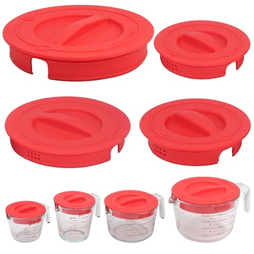 4 Pack Silicone Replacement Lids, Respectively Fits Pyrex 1-Cup, 2-Cup, 4-Cup & 8-Cup Tempered Glass Liquid Measuring Cups, Reusable & Food-Grade, Dishwasher & Microwave Safe (Cups not Included) - size: Lids For 1-Cup & 2-Cup & 4-Cup & 8-Cup