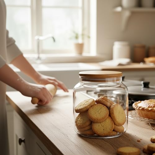 kitchentoolz 1/2 Gallon Mason Jar – 64 oz Wide Mouth Half Gallon Glass Jar with Wooden Lid – 2‑Pack Large Mason Jars for Kitchen Storage, Pantry Organization & Decorative Use