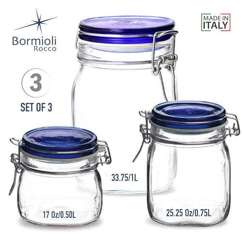 Bormioli Rocco Fido Jar - Clear Blue, 33.75 Oz, Set of 3 - color: Fido Clear