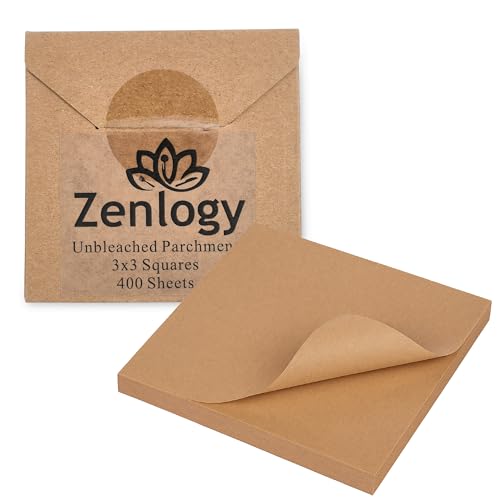Zenlogy 3x3 Small Parchment Paper Squares (400 sheets) - Unbleached, Non-stick, Pre-cut Mini Parchment Paper - For Diamond Painting, Freezing, Storing, Separating, Flower Piping and Lining - size: 3x3 - 400 Sheets