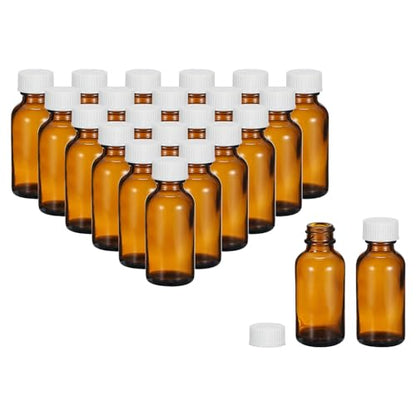 PATIKIL 1oz(30ml) Glass Sample Bottles, 24Pcs Round Bottle Dispensing Bottles with White Poly Cone Cap for Reagent Liquids, Essential Oils, Perfume, Amber - color: Amber,White, size: 1 oz