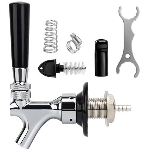 FERRODAY Upgraded 1-1/2 inch Shank, Stainless Steel Core Beer Tap Faucet, Chrome Plated Beer Faucet, No-Rust No-Leak Keg Tap Faucet for Homebrew, 1/4 Barb Kegerator Tap Faucet Parts - size: 1-1/2 inch Shank