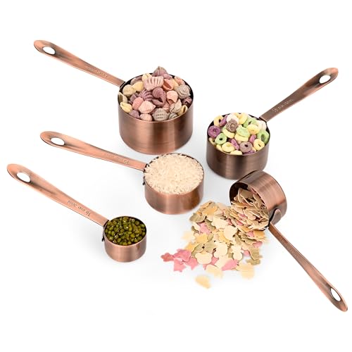 Copper Measuring Cups and Spoons Set, Stainless Steel Measuring Cups and Spoons Set, 5 Metal Measuring cups & 6 Baking Measuring Spoons, Imperial & Metric Measuring Tools Set 11 - color: A: Copper, size: B: 5cups+6spoons