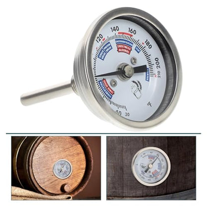 Stainless Steel Wine Thermometer 2-inch Dial Brewing Thermometer for Personal Kettle Corrosion-Resistant Bimetallic Axial Probe, Precise Wine Temperature Monitor for Winemaking
