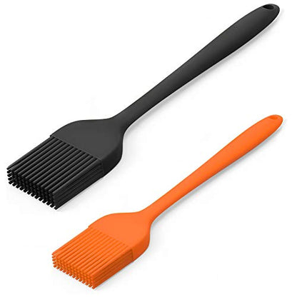 Silicone Basting Pastry Brush - Cooking Brush for Oil Sauce Butter Marinades, Food Brushes for BBQ Grill Kitchen Baking, Baster Brushes Baste Pastries Cakes Meat Desserts, Food Grade, Dishwasher Safe - color: 2 Pack - Black, Orange