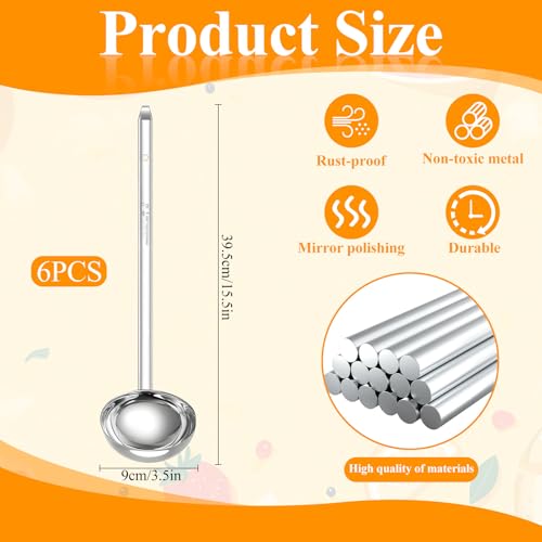 6 Pcs Stainless Steel Ladle Soup Handle Ladle with Long Hooked Handles Metal Kitchen Soup Ladles Spoon Cooking Utensil for Serving, Cooking, Stirring, Portioning Kitchen Restaurant Accessories(6 oz)