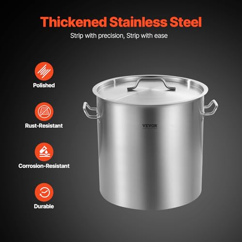 VEVOR Stainless Steel Stockpot, 53 Quart Large Cooking Pots, Cookware Sauce Pot with Lid, and Handle, Heavy Duty Commercial Grade Stock Pot, Sanding Treatment, for Large Groups Events Silver - size: 53 Quarts