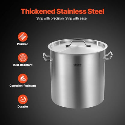 VEVOR Stainless Steel Stockpot, 53 Quart Large Cooking Pots, Cookware Sauce Pot with Lid, and Handle, Heavy Duty Commercial Grade Stock Pot, Sanding Treatment, for Large Groups Events Silver - size: 53 Quarts