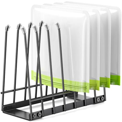 Plastic Bag Drying Rack, Metal Reusable Silicone Ziplock Bag & Bottle Drying Stand, Lerine Drying Rack Kitchen Organizer, Black - color: Black