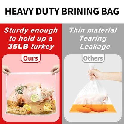 QPMR Turkey Brining Bags Set of 2 - Extra Large Holds up to 40lb，Thicker Brine Bags with Double Zip Lock & 2 Cotton Strings to Avoid Leaks for Thanksgiving Turkey, Chicken, Beef, Pork（26"×22"） - size: 2PCS--26*22INCH