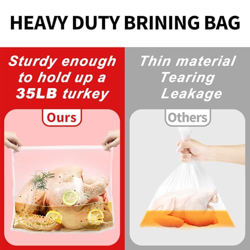 QPMR Turkey Brining Bags Set of 3 - Extra Large Holds up to 40lb，Thicker Brine Bags with Double Zip Lock & 3 Cotton Strings to Avoid Leaks for Thanksgiving Turkey, Chicken, Beef, Pork（26"×22"） - size: 3PCS--26*22INCH