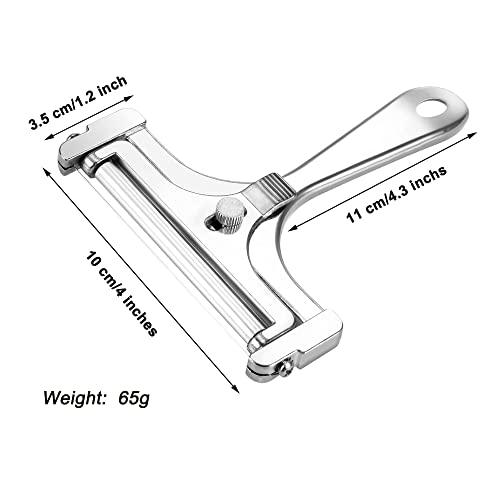 Cheese Slicer With Adjustable Thickness - Stainless Steel Cheese Cutter with Wire - Hand Held Cheese Cutter for Cheddar, Gruyere, Raclette, Mozzarella Cheese Block, Adjustable Cheese Shaver