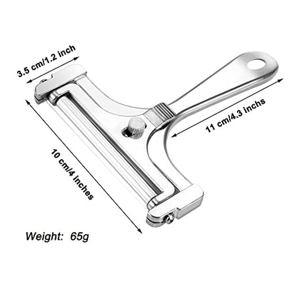 Cheese Slicer With Adjustable Thickness - Stainless Steel Cheese Cutter with Wire - Hand Held Cheese Cutter for Cheddar, Gruyere, Raclette, Mozzarella Cheese Block, Adjustable Cheese Shaver