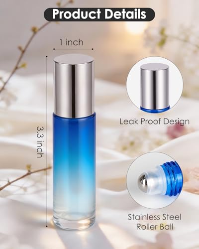 Worldgsb 12 Pack Essential Oil Roller Bottles, 10ml Refillable Glass Roller Bottles with Stainless Steel Roller Balls and Caps for Travel, Perfume and Lip Gloss Blue-Red Gradient - color: Blue-Red Gradient, style: 12 Pack