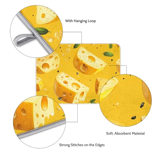 Cheese Dish Drying Mat for Kitchen Counter Yellow Cheese Absorbent Drainer Mats Microfiber Dish Dry Pad Washable Coffee Bar Decor 16x18 Inch - size: 16" x 18"