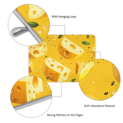 Cheese Dish Drying Mat for Kitchen Counter Yellow Cheese Absorbent Drainer Mats Microfiber Dish Dry Pad Washable Coffee Bar Decor 16x18 Inch - size: 16" x 18"