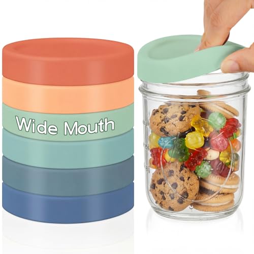 Teenyyou 6 Pcs Silicone Wide Mouth Lids Mason Jar Lids Thickened Leak Proof Lid for 86 mm All Wide Mouth Mason Jars, Reusable Large Canning Jar Caps(Vintage Color) - color: Vintage Color, size: 86 mm