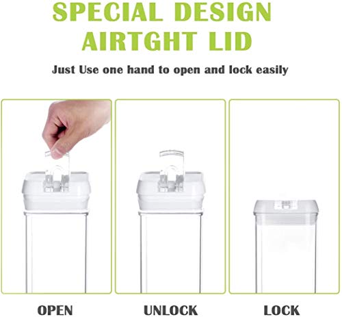 Airtight Food Storage Container Set, 7 Pieces Clear plastic cereal Canisters, easy lock Lids, kitchen pantry organization and storage, BPA free plastic, Included 24 labels & Marker
