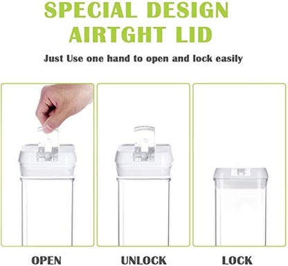 Airtight Food Storage Container Set, 7 Pieces Clear plastic cereal Canisters, easy lock Lids, kitchen pantry organization and storage, BPA free plastic, Included 24 labels & Marker
