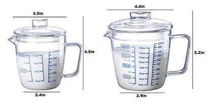 Glass Measuring Cup with Lid, Graduated Beaker Mug with Handle, Borosilicate Glass V-Shaped Spout Microwave Safe Scales Milk Cup for Cooking Baking (1cup/8oz/250ml) - size: 8 fl oz