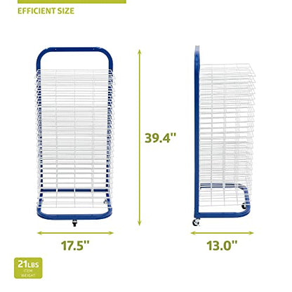 Pearington 25-Shelf Mobile/Wall Mountable Art Drying Rack for Art Studios & Classrooms, 13" D x 17.5" W x 39.4" H, Blue/White - color: Blue, size: 25 Shelves