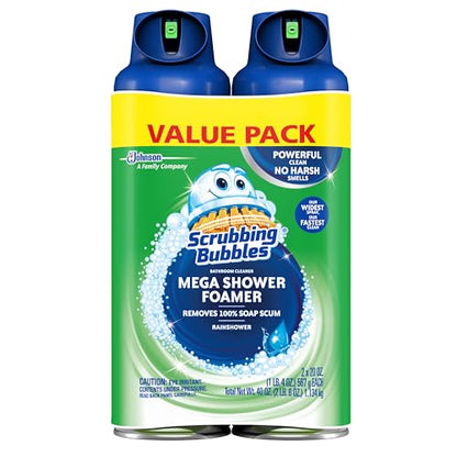 Scrubbing Bubbles Mega Bathroom and Shower Foamer Aerosol, Rainshower Scent, 20oz (Pack of 2) - size: 20 Ounce (Pack of 2)
