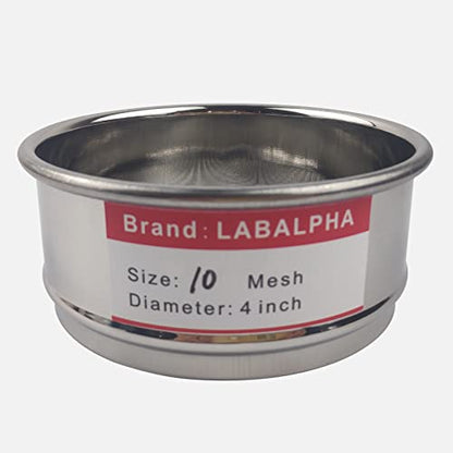 LABALPHA 10 Mesh Lab Sieves, Test Sieve #10 Mesh, 4'' Diameter, 304 Stainless Steel Wire Cloth (2mm) - size: 10 mesh (2mm)
