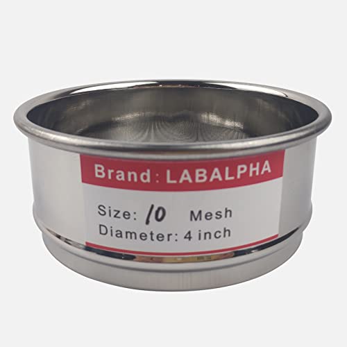 LABALPHA 10 Mesh Lab Sieves, Test Sieve #10 Mesh, 4'' Diameter, 304 Stainless Steel Wire Cloth (2mm) - size: 10 mesh (2mm)
