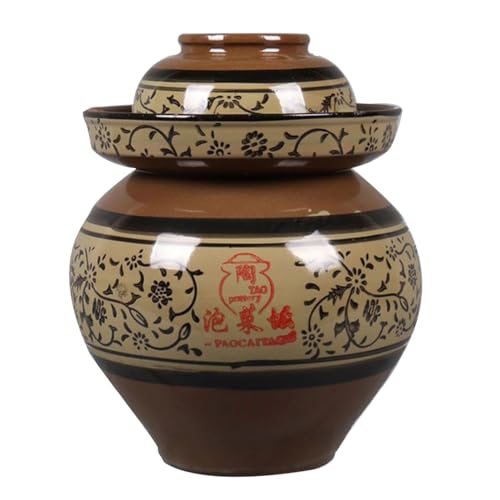 Large Ceramic Pickle Jar with Lids, Traditional Chinese Porcelain Pickle Jar,Ceramic Fermentation Crock with Water Seal Airlock Lid,Sauerkraut Crock for Pickling 2.5kg (6.5kg - size: 6.5kg