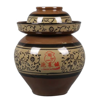 Large Ceramic Pickle Jar with Lids, Traditional Chinese Porcelain Pickle Jar,Ceramic Fermentation Crock with Water Seal Airlock Lid,Sauerkraut Crock for Pickling 2.5kg (4kg - size: 4kg