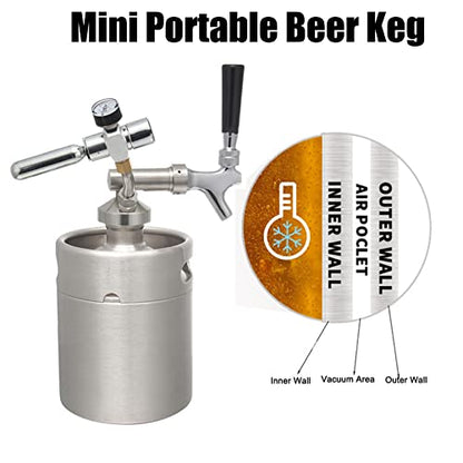 Mini Stainless Steel Beer Keg,Portable Home Dispenser System to Keep Fresh for Home Kitchen Brewing Beer,Keeps Carbonation for Craft Beer Draft and Homebrew,2L - size: 2L