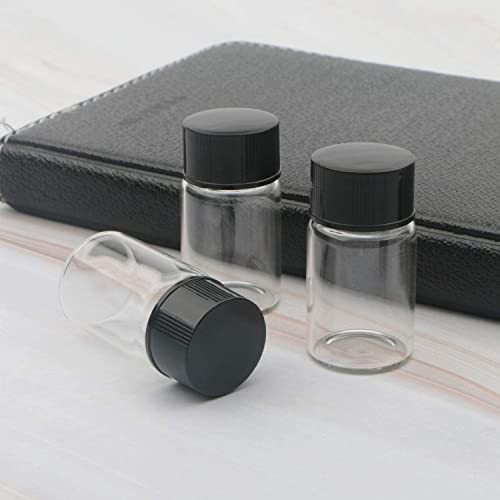 7ML Clear Glass Sample Vial, Liquid Sampling Sample Glass Bottle, Borosilicate Storage Glass Vial 22x40mm,Black 18-400 Polypropylene Screw Cap with PE Liners, Pack of 100 - size: 7ML