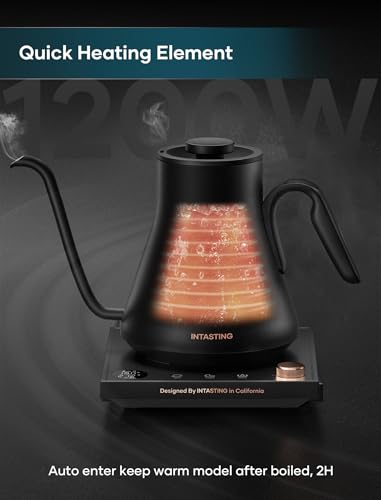 INTASTING Electric Kettle, Gooseneck Electric Kettle, ±1℉ Precise Temperature Control, Stainless Steel Interior, Quick Heating for Pour Over Coffee, Tea & Boiling Water, 0.9L (Black) - color: Black