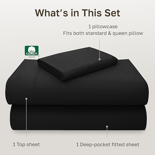 California Design Den Twin Sheets Set - Luxury 600 Thread Count Sateen, Natural 100% Cotton Bed Sheets, Fully Elasticized Deep Pockets, Crisp, Cool and Durable Bedding - Black - color: 11 - Black, size: Twin